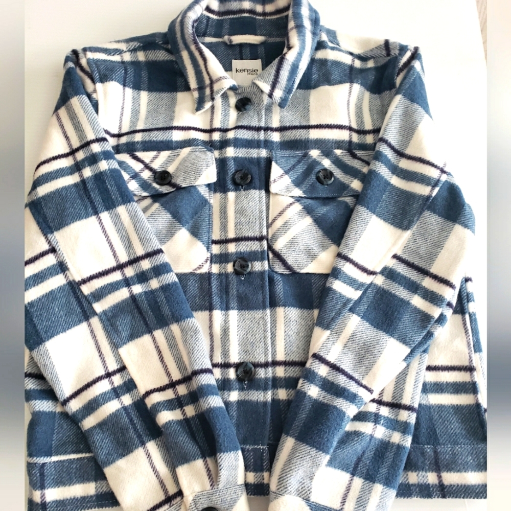 Kensie Blue and White Plaid Jacket